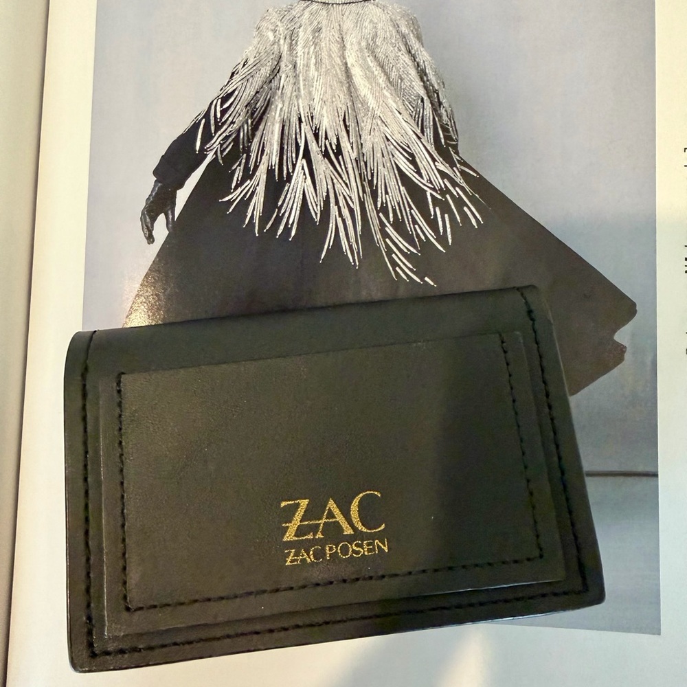 Authentic NWOT ZAC Zac Posen Black Leather Card Holder With Gold Magnetic Clasp